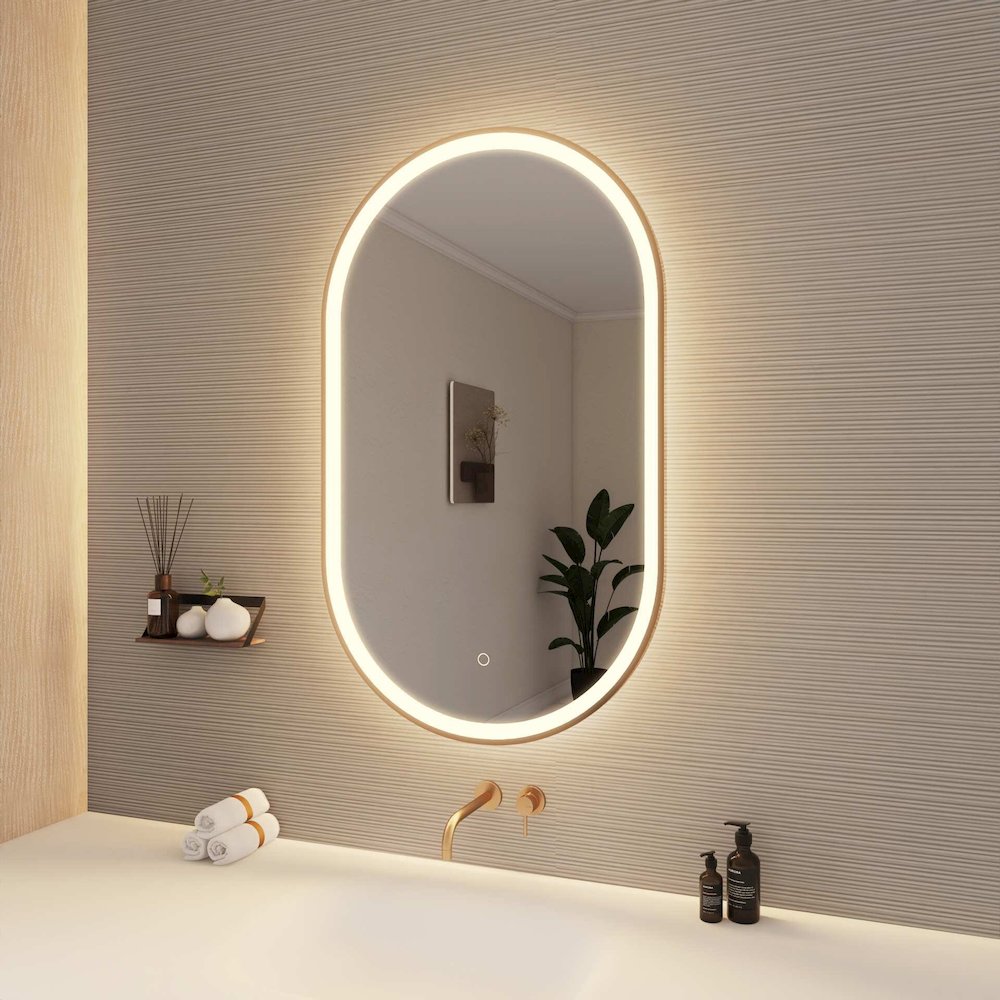 40 Inch Oval LED Front and Backlit Wall Mirror in Satin Gold