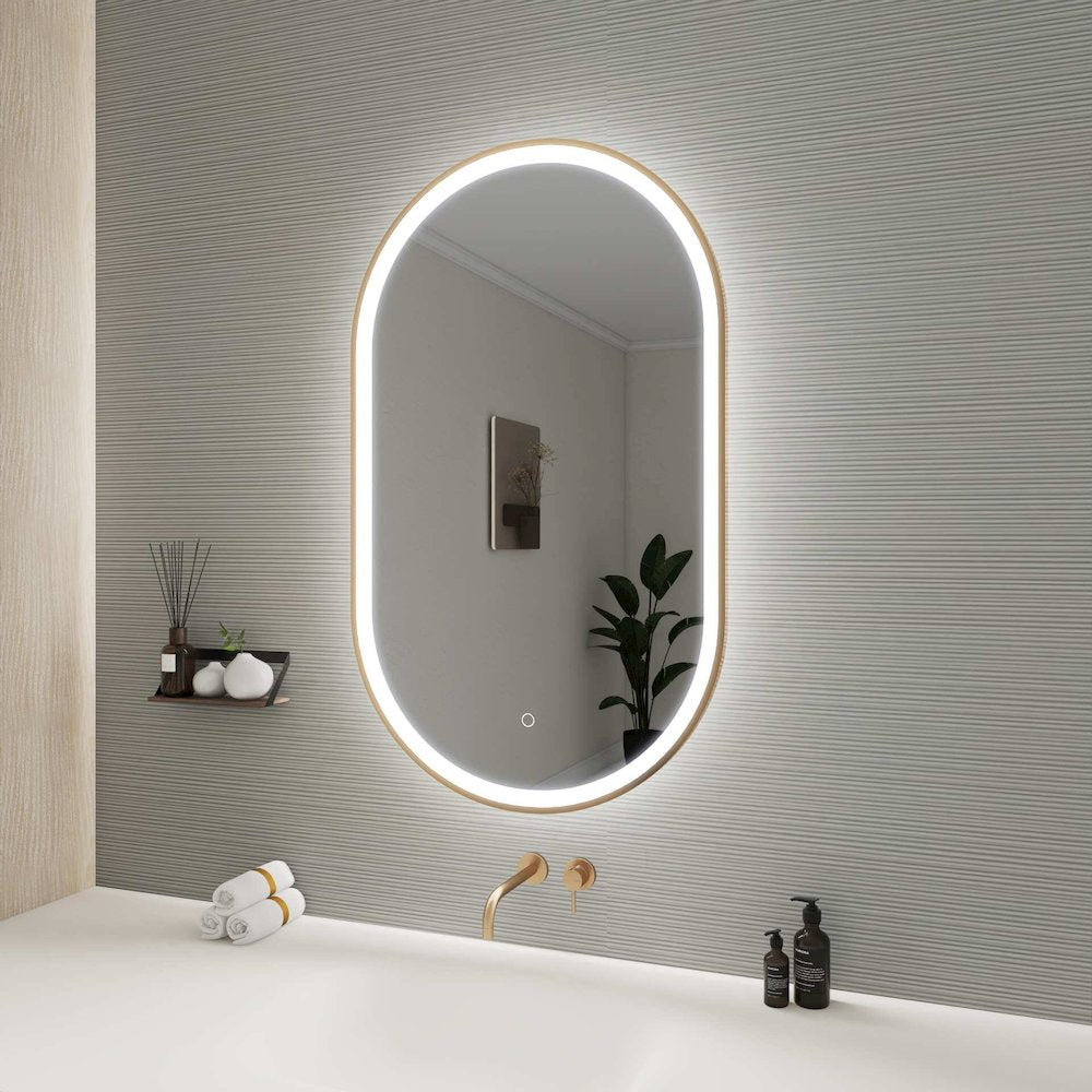 40 Inch Oval LED Front and Backlit Wall Mirror in Satin Gold