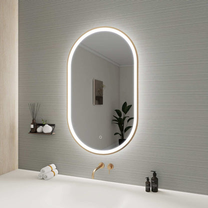40 Inch Oval LED Front and Backlit Wall Mirror in Satin Gold