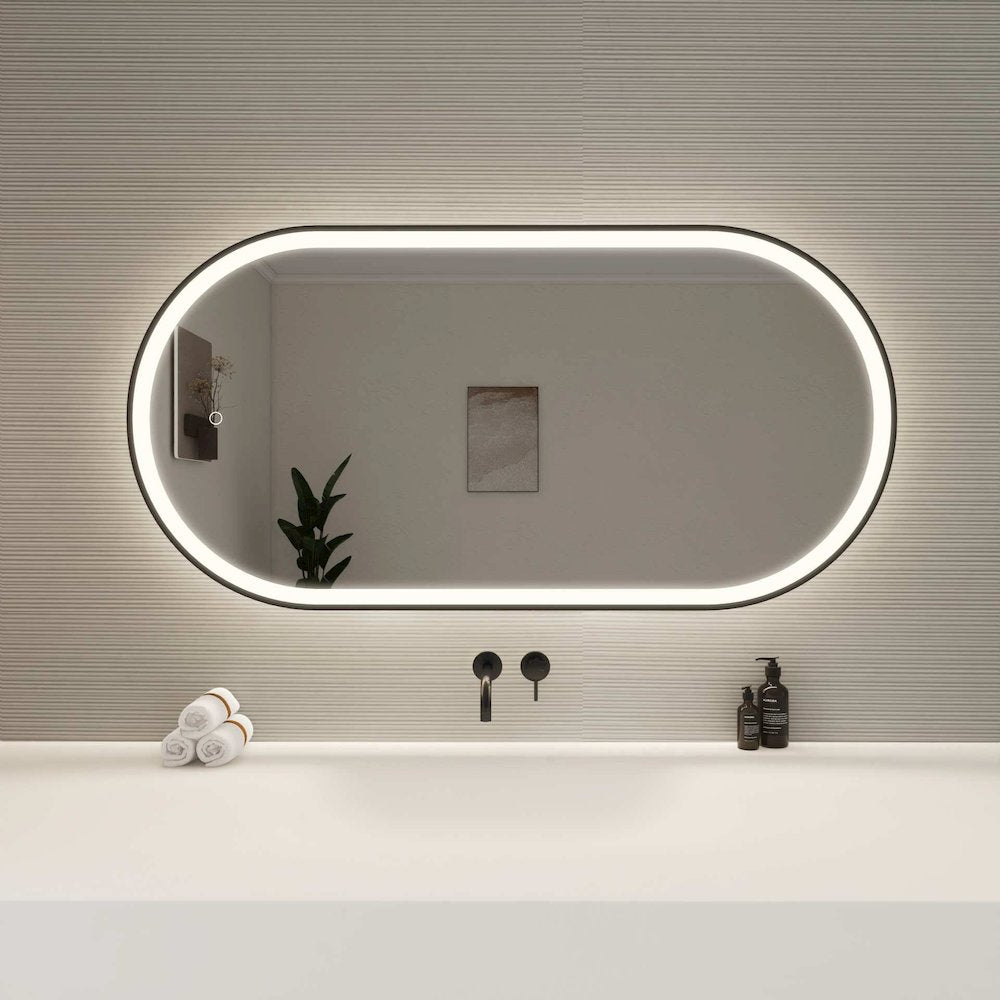 48 Inch Oval LED Front and Backlit Wall Mirror in Black