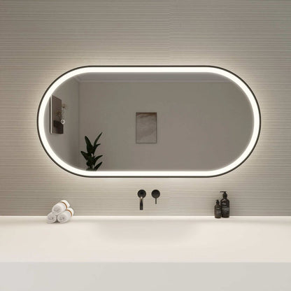 48 Inch Oval LED Front and Backlit Wall Mirror in Black