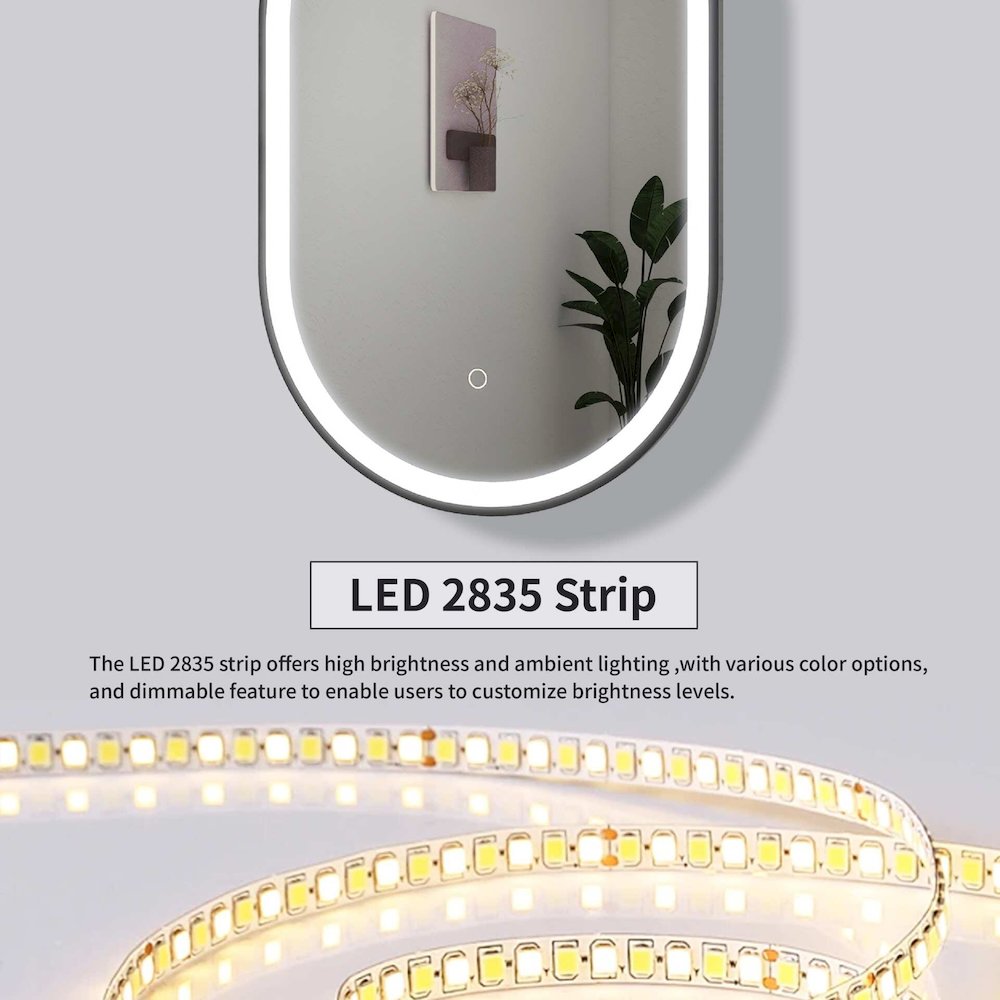 48 Inch Oval LED Front and Backlit Wall Mirror in Black