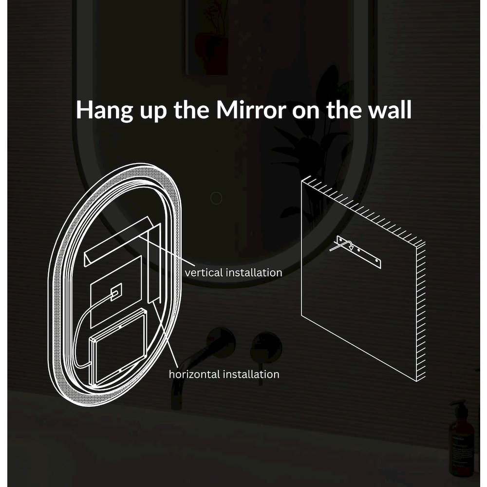 48 Inch Oval LED Front and Backlit Wall Mirror in Black