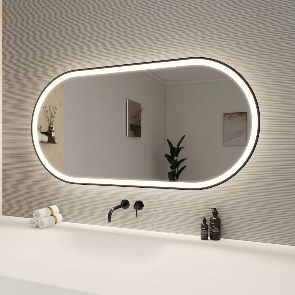 48 Inch Oval LED Front and Backlit Wall Mirror in Black
