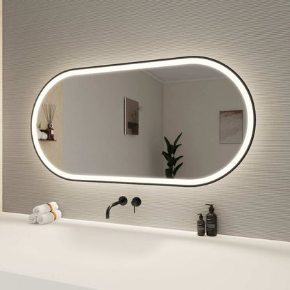 48 Inch Oval LED Front and Backlit Wall Mirror in Black
