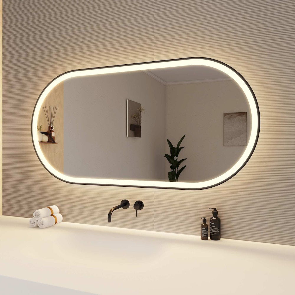 48 Inch Oval LED Front and Backlit Wall Mirror in Black