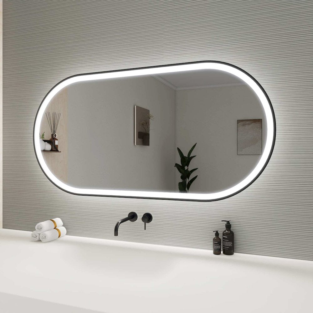 48 Inch Oval LED Front and Backlit Wall Mirror in Black