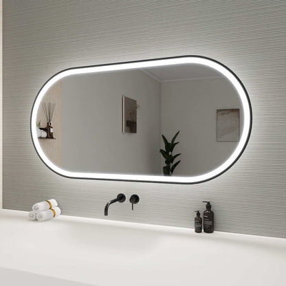 48 Inch Oval LED Front and Backlit Wall Mirror in Black