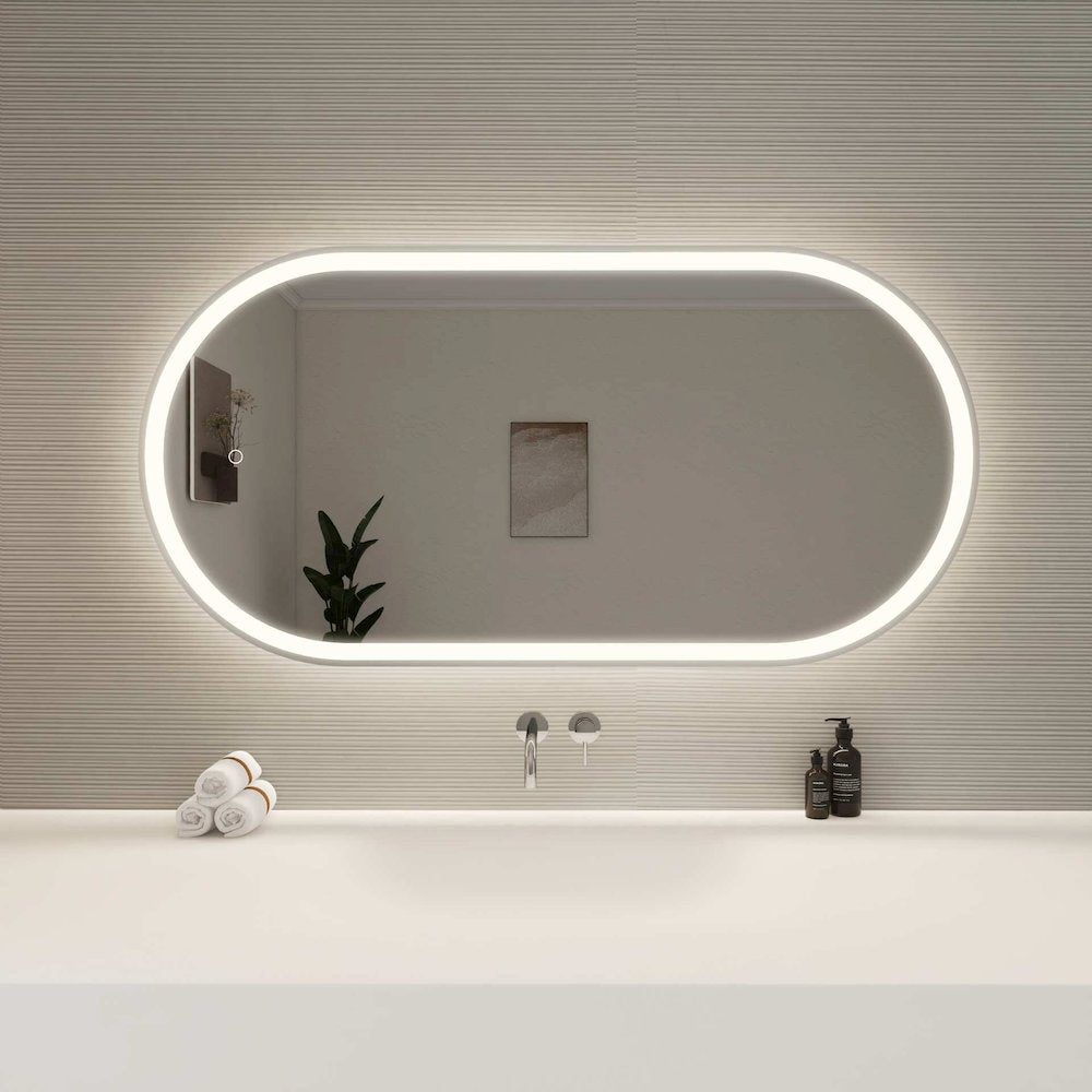 48 Inch Oval LED Front and Backlit Wall Mirror in Silver