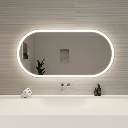 48 Inch Oval LED Front and Backlit Wall Mirror in Silver