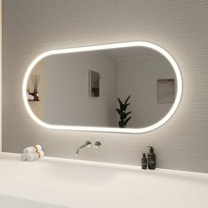 48 Inch Oval LED Front and Backlit Wall Mirror in Silver