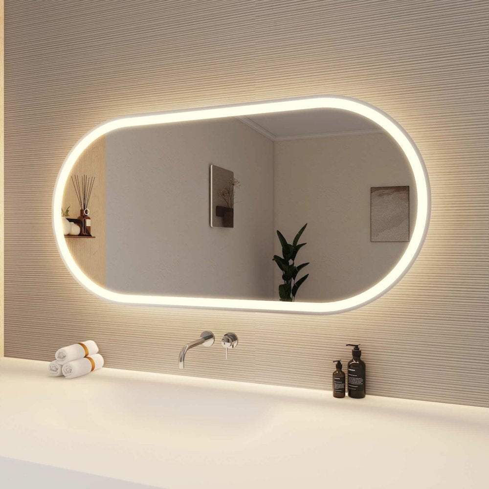 48 Inch Oval LED Front and Backlit Wall Mirror in Silver