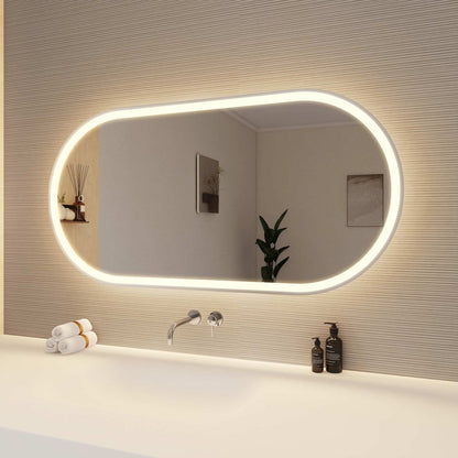 48 Inch Oval LED Front and Backlit Wall Mirror in Silver