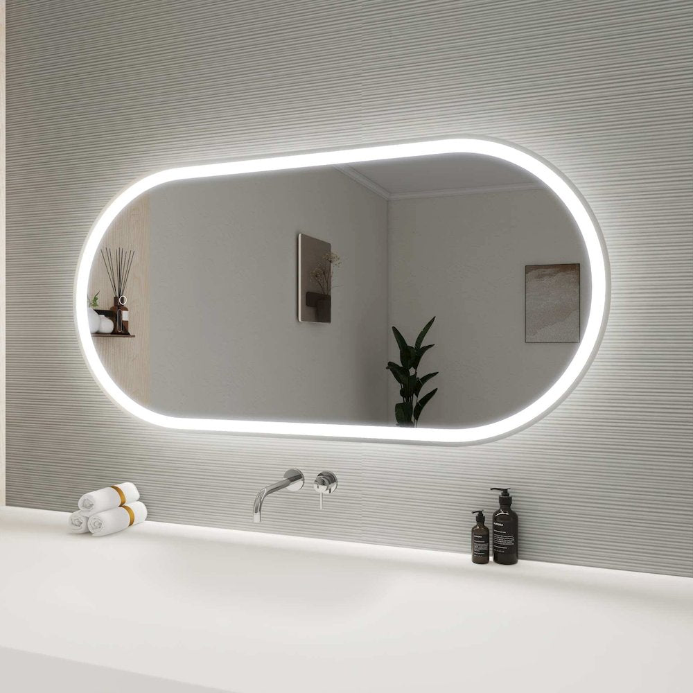 48 Inch Oval LED Front and Backlit Wall Mirror in Silver