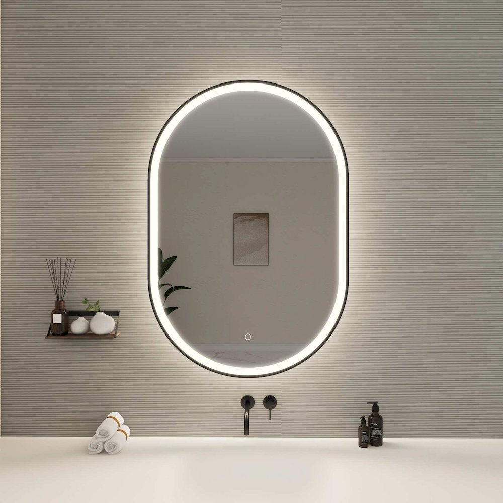 40 Inch Oval LED Front and Backlit Wall Mirror in Black