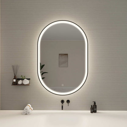 40 Inch Oval LED Front and Backlit Wall Mirror in Black