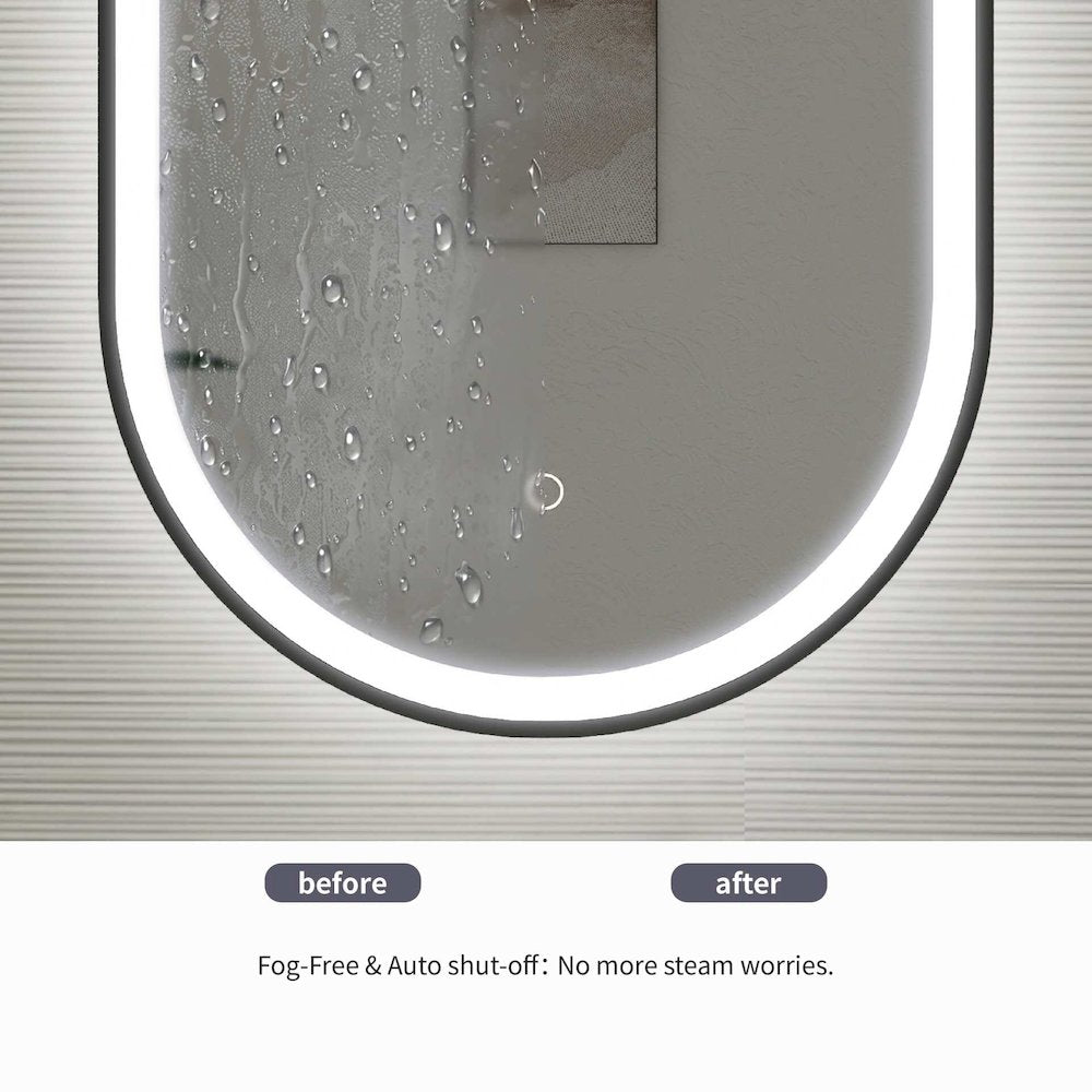 40 Inch Oval LED Front and Backlit Wall Mirror in Black