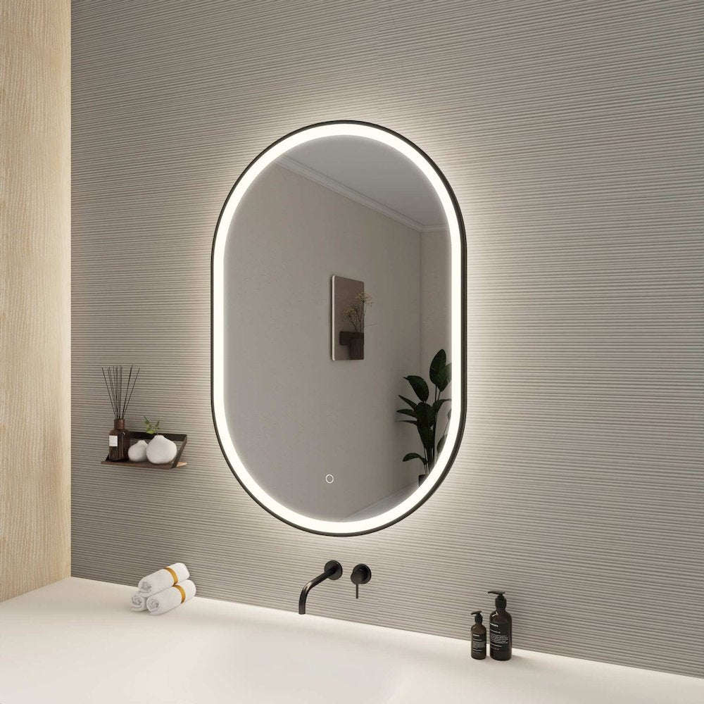 40 Inch Oval LED Front and Backlit Wall Mirror in Black