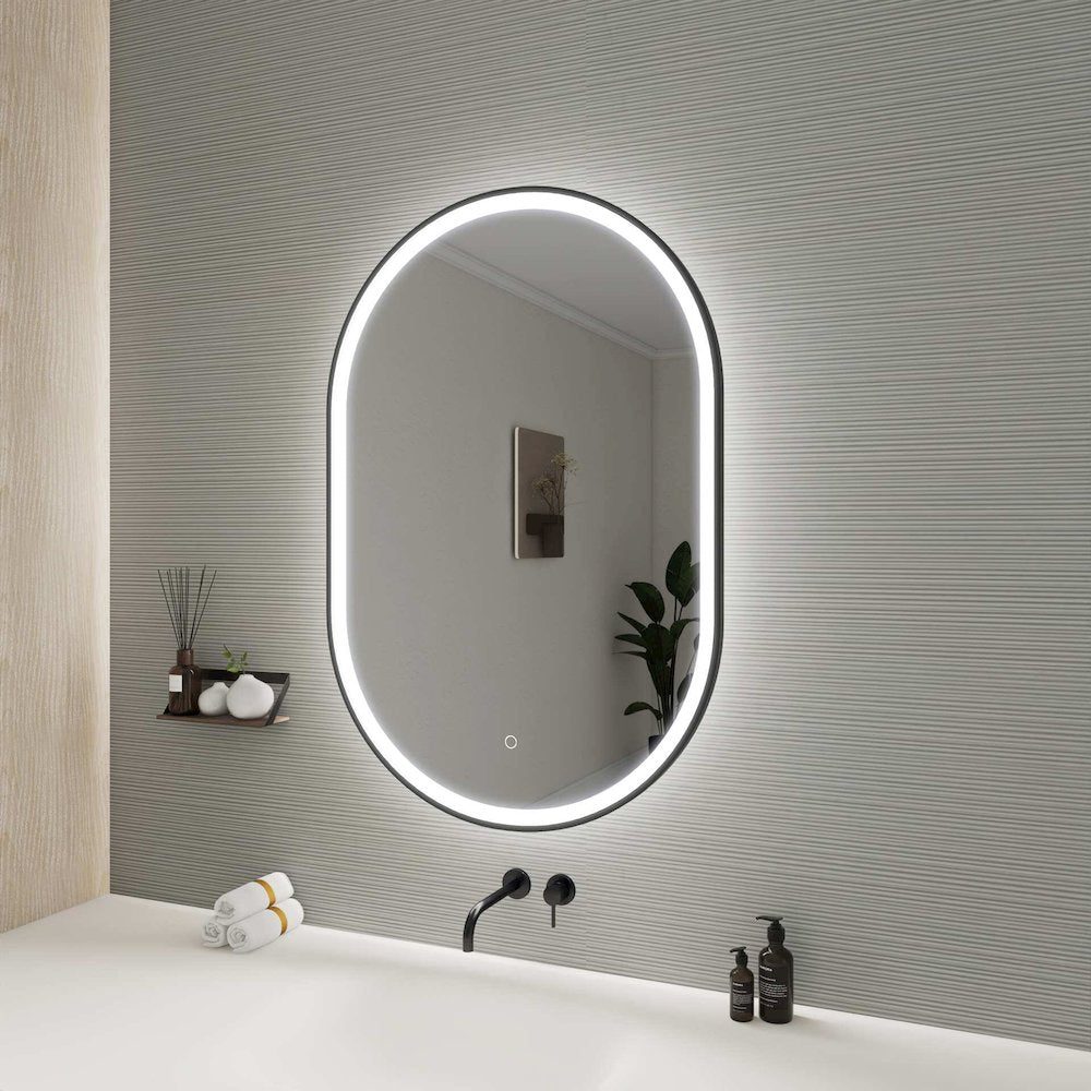 40 Inch Oval LED Front and Backlit Wall Mirror in Black