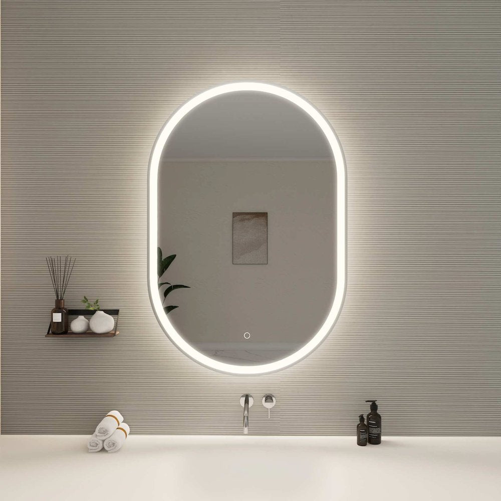 40 Inch Oval LED Front and Backlit Wall Mirror in Silver