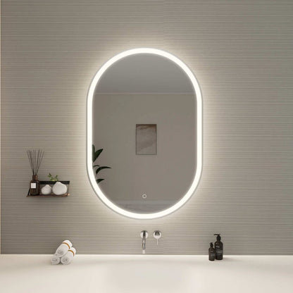40 Inch Oval LED Front and Backlit Wall Mirror in Silver