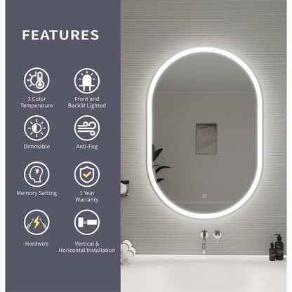 40 Inch Oval LED Front and Backlit Wall Mirror in Silver
