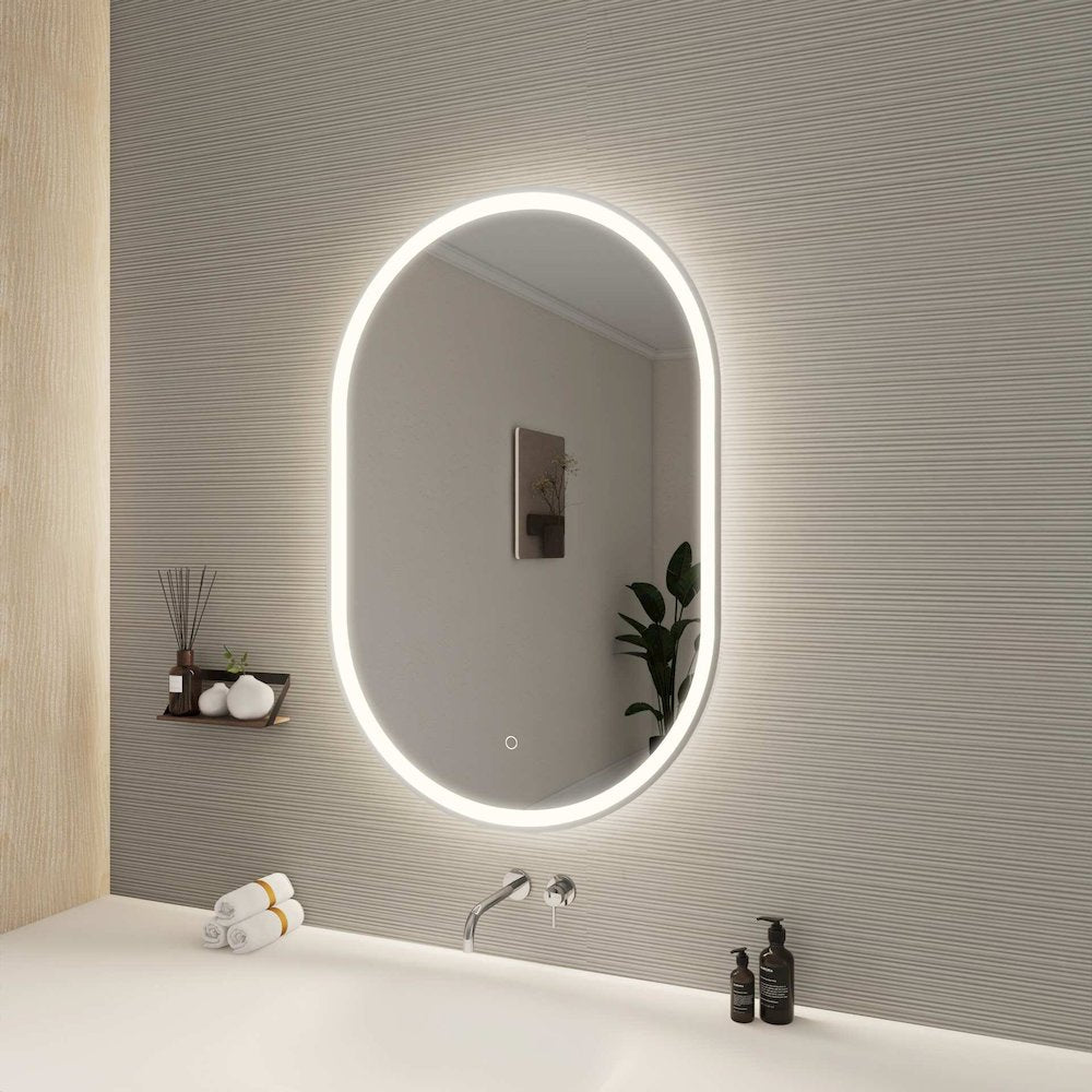 40 Inch Oval LED Front and Backlit Wall Mirror in Silver
