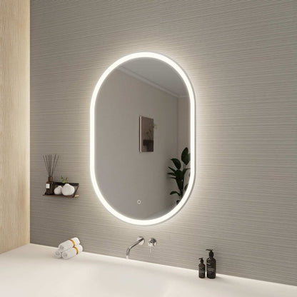 40 Inch Oval LED Front and Backlit Wall Mirror in Silver
