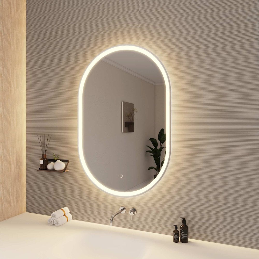 40 Inch Oval LED Front and Backlit Wall Mirror in Silver