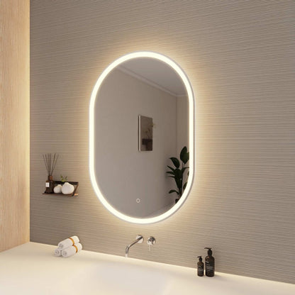 40 Inch Oval LED Front and Backlit Wall Mirror in Silver