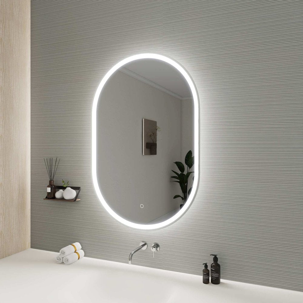 40 Inch Oval LED Front and Backlit Wall Mirror in Silver