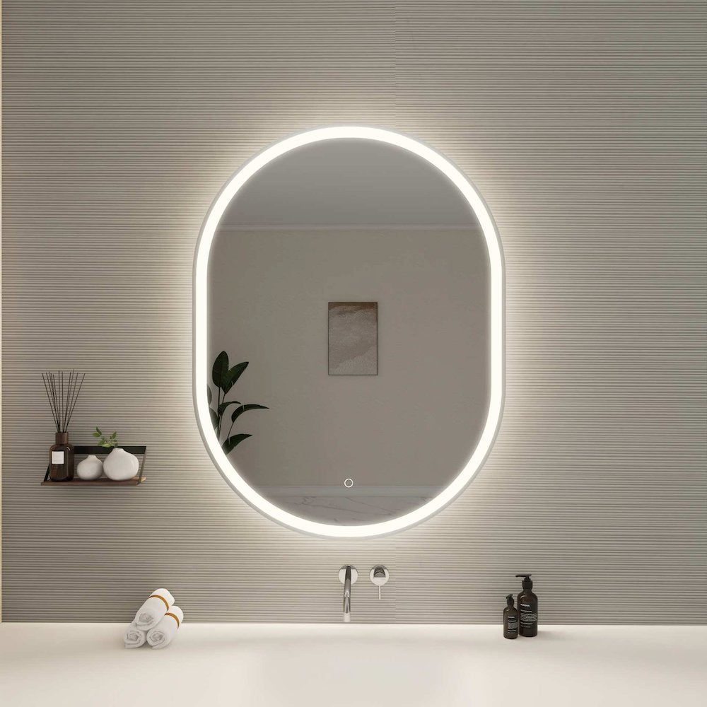 40 Inch Oval LED Front and Backlit Wall Mirror in Silver