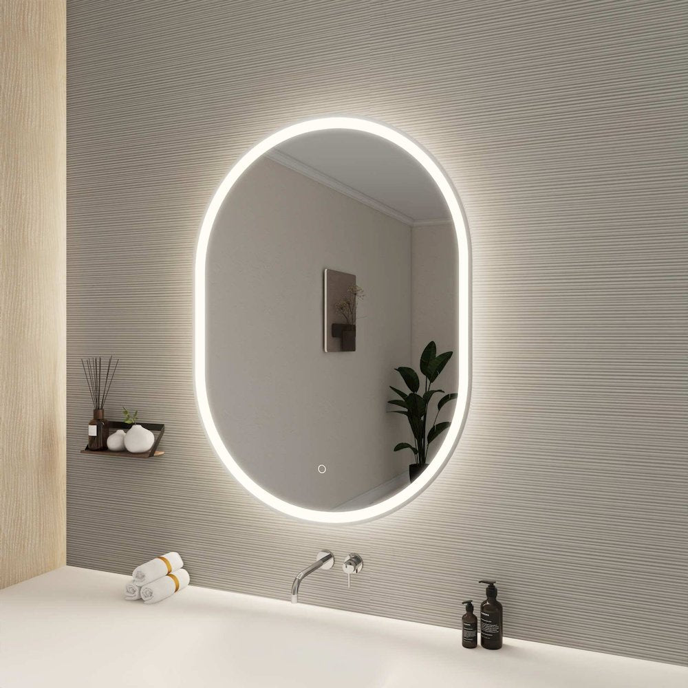 40 Inch Oval LED Front and Backlit Wall Mirror in Silver