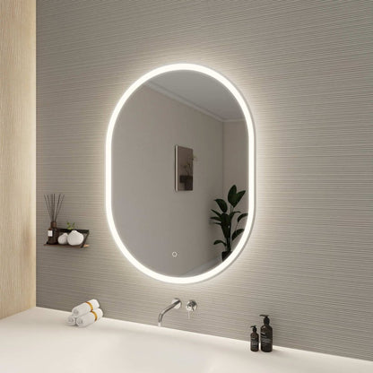 40 Inch Oval LED Front and Backlit Wall Mirror in Silver