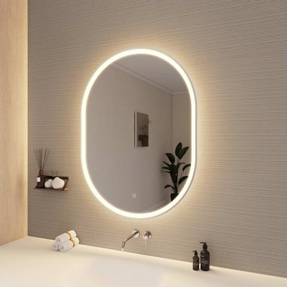 40 Inch Oval LED Front and Backlit Wall Mirror in Silver