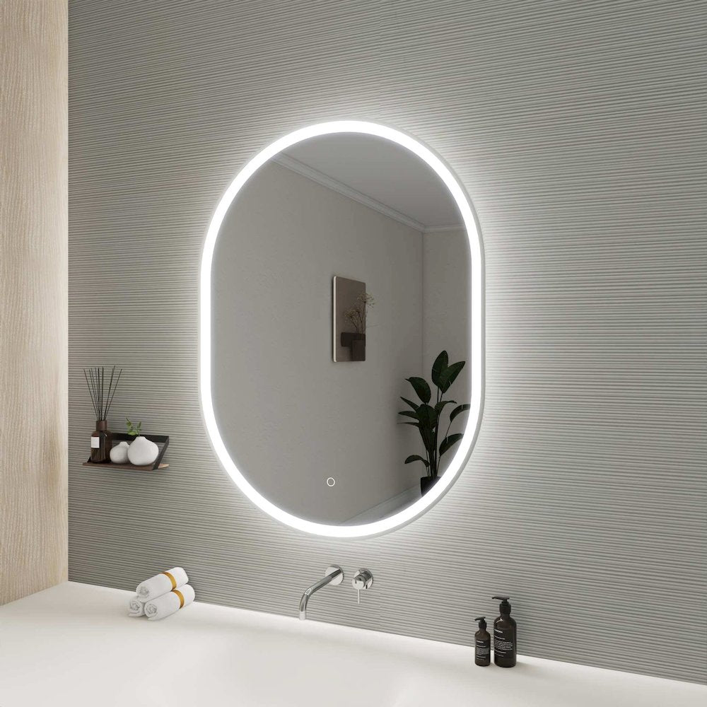 40 Inch Oval LED Front and Backlit Wall Mirror in Silver