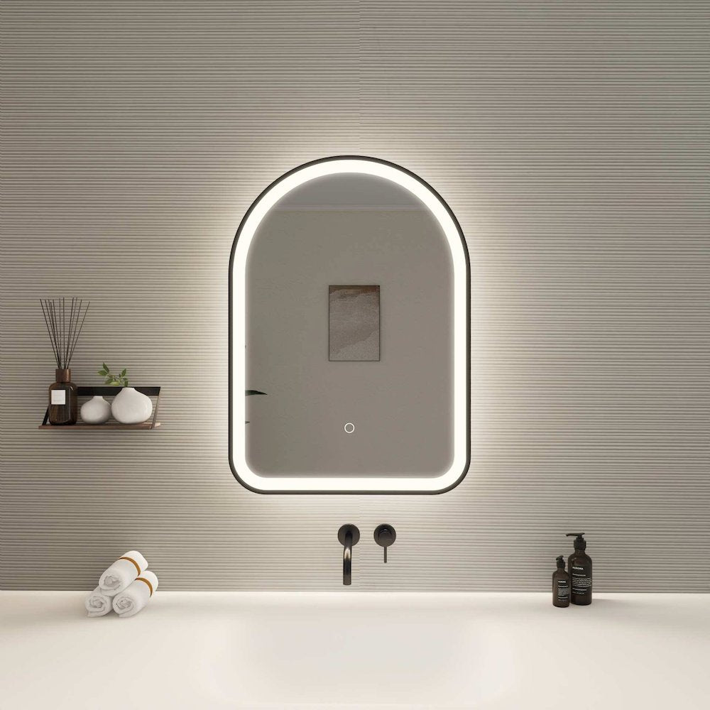 28 Inch Arch LED Front and Backlit Wall Mirror in Black