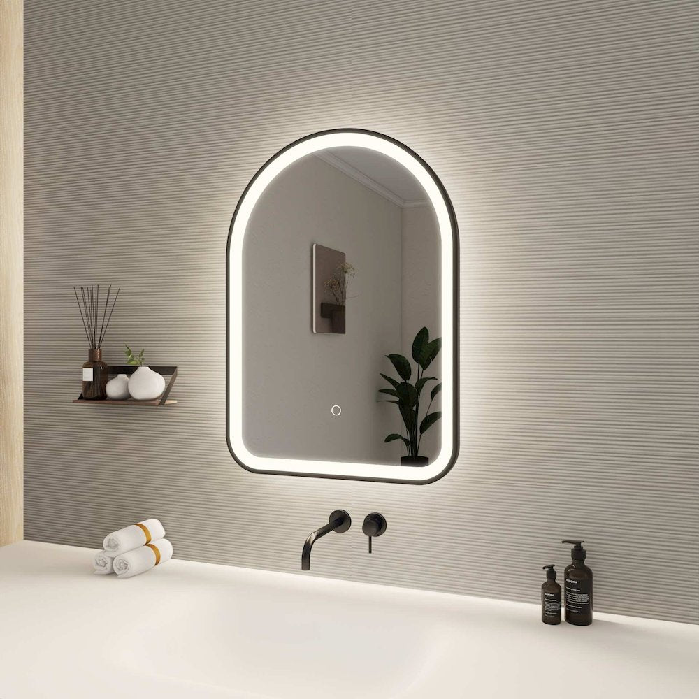 28 Inch Arch LED Front and Backlit Wall Mirror in Black