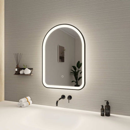 28 Inch Arch LED Front and Backlit Wall Mirror in Black