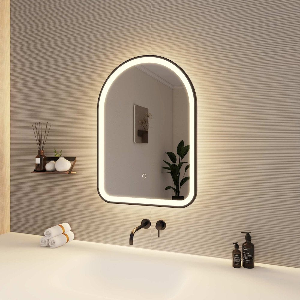 28 Inch Arch LED Front and Backlit Wall Mirror in Black