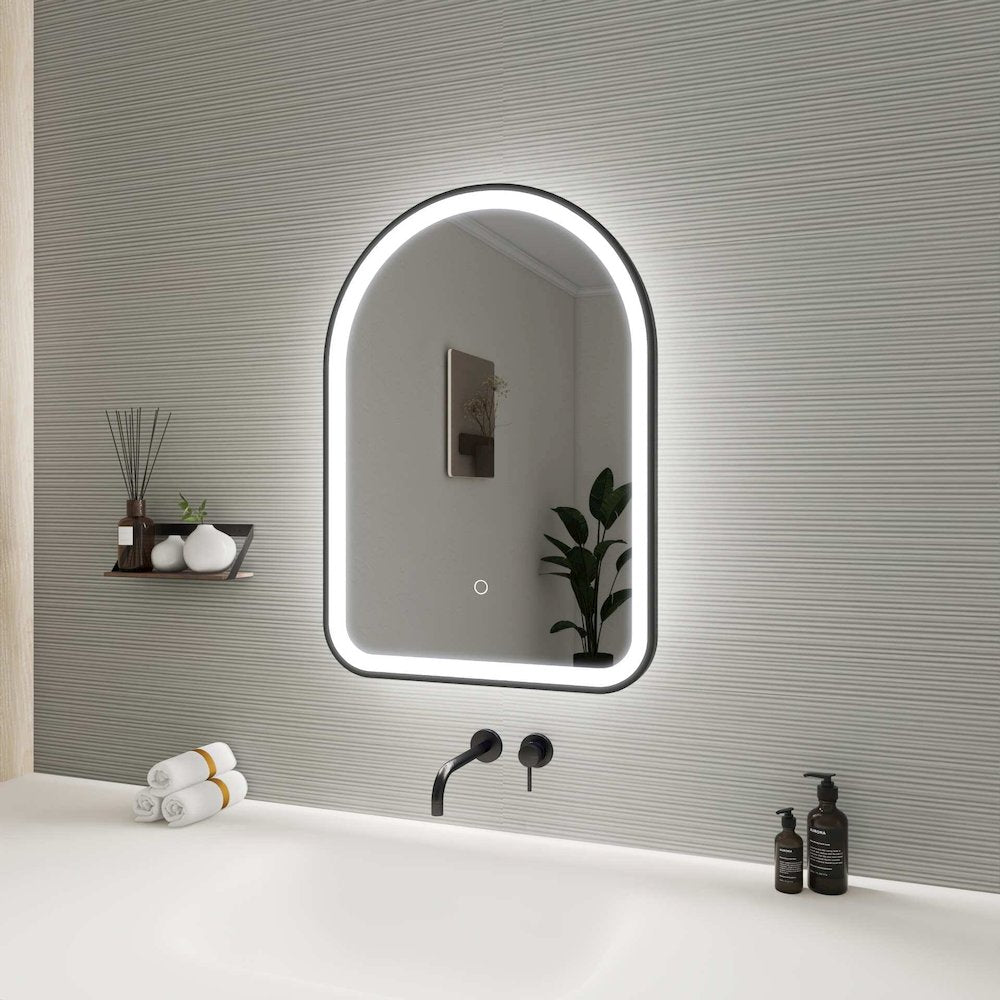 28 Inch Arch LED Front and Backlit Wall Mirror in Black