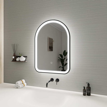 28 Inch Arch LED Front and Backlit Wall Mirror in Black