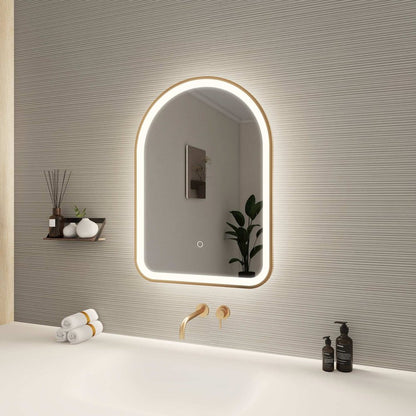 28 Inch Arch LED Front and Backlit Wall Mirror in Satin Gold