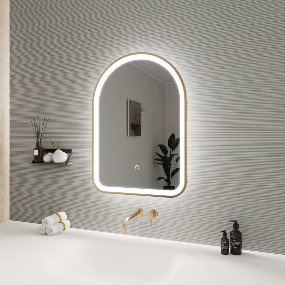 28 Inch Arch LED Front and Backlit Wall Mirror in Satin Gold