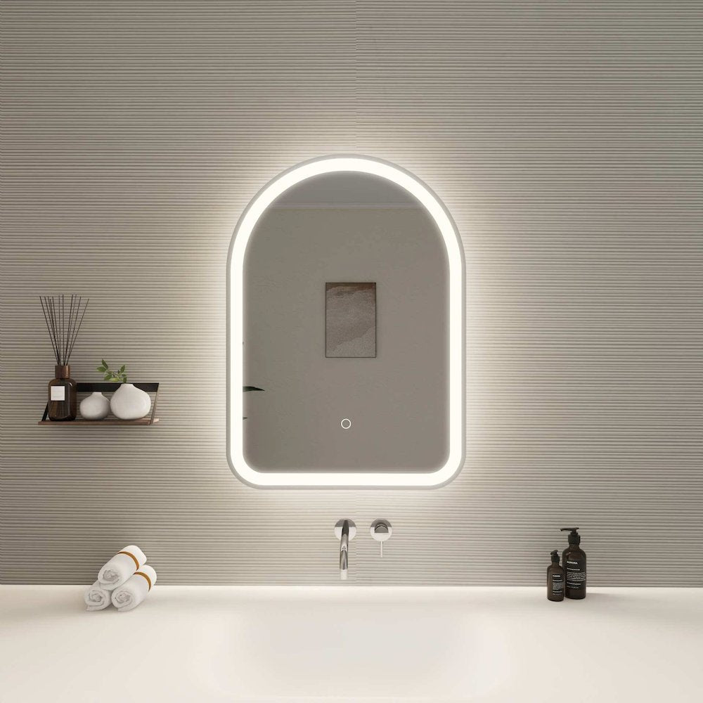 28 Inch Arch LED Front and Backlit Wall Mirror in Silver