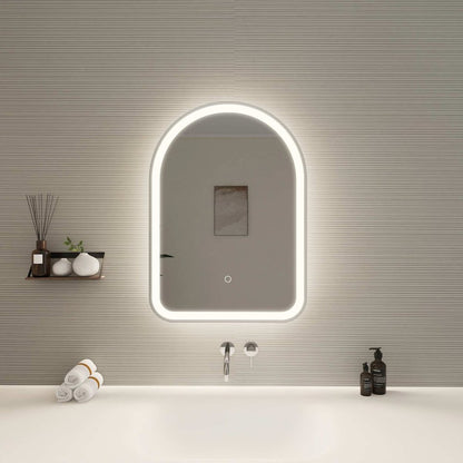 28 Inch Arch LED Front and Backlit Wall Mirror in Silver