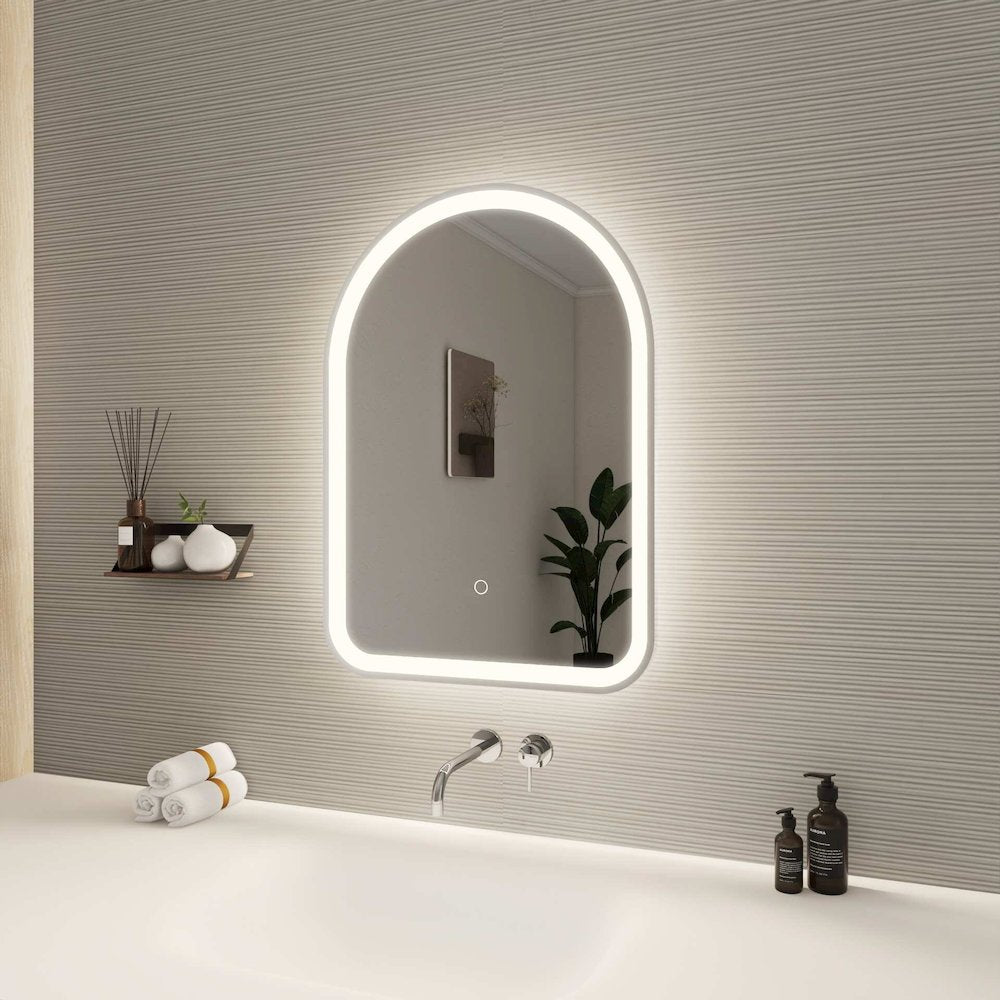 28 Inch Arch LED Front and Backlit Wall Mirror in Silver