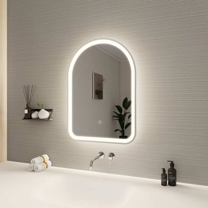 28 Inch Arch LED Front and Backlit Wall Mirror in Silver