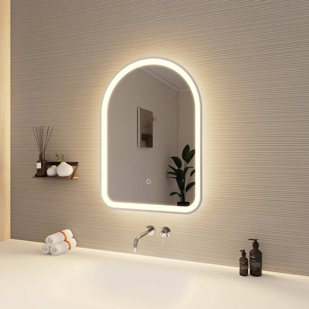 28 Inch Arch LED Front and Backlit Wall Mirror in Silver