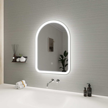 28 Inch Arch LED Front and Backlit Wall Mirror in Silver